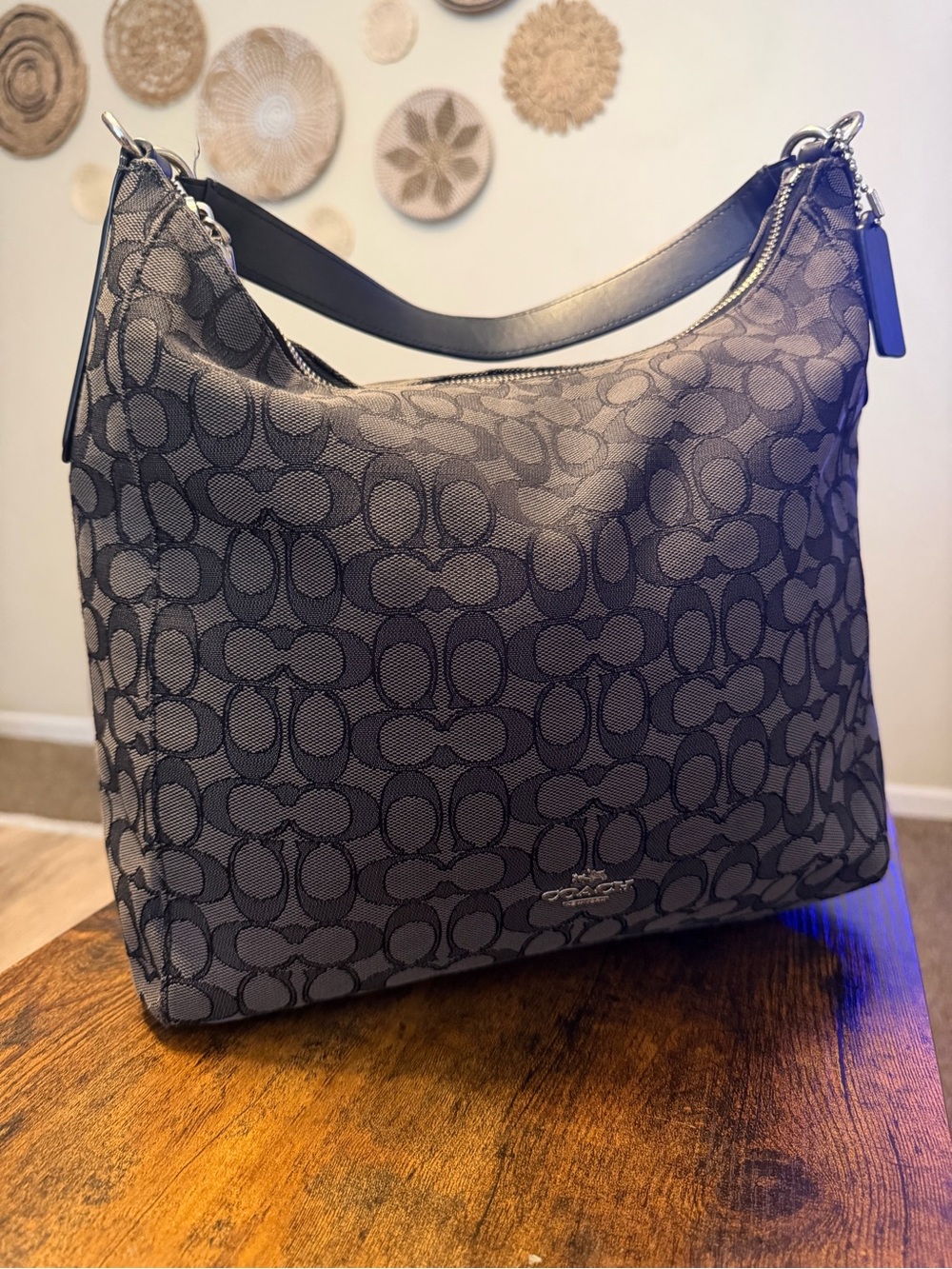 Coach Monogram Shoulder Bag in Charcoal and Black